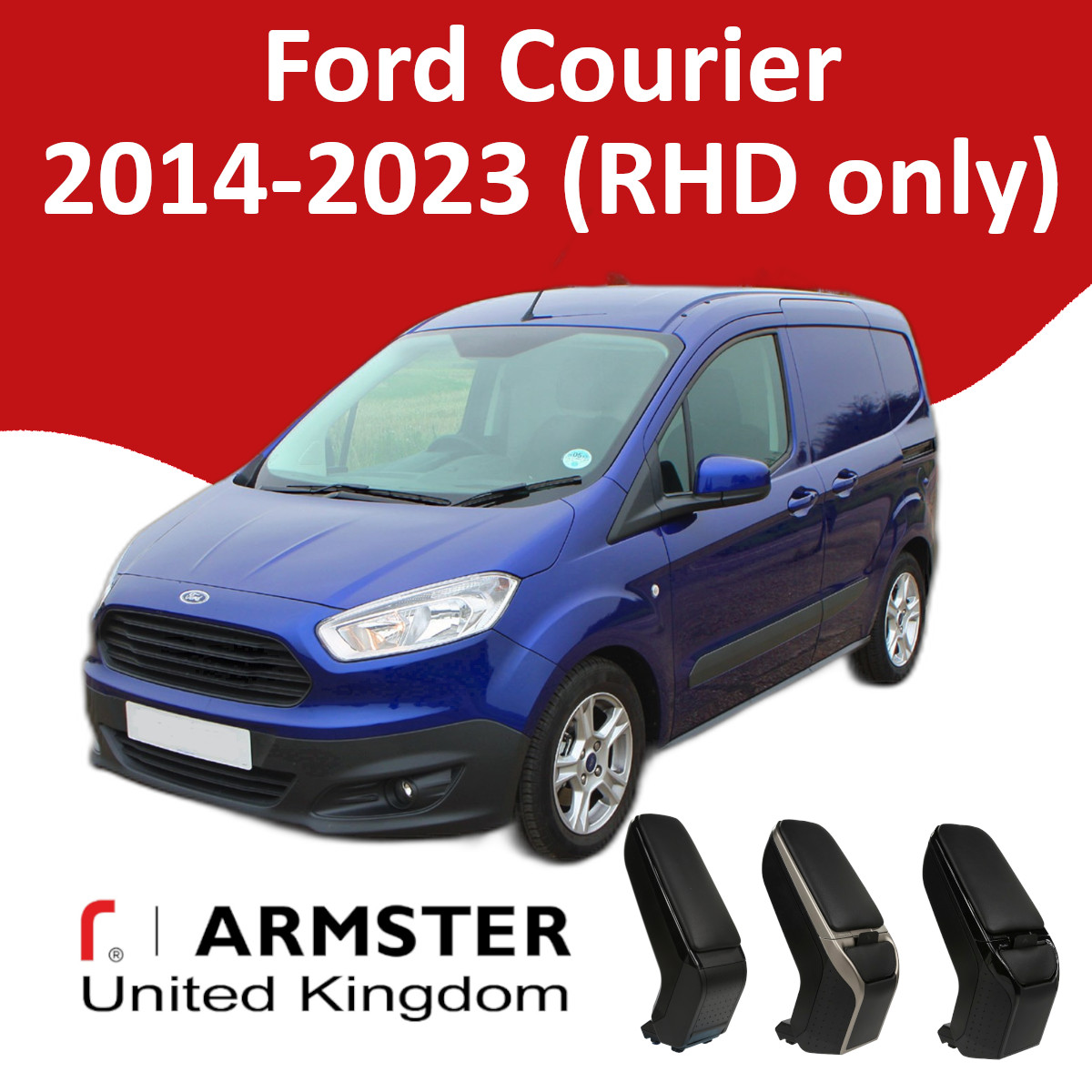 Bracciolo Centrale ArmSTER Per Ford Courier RHD (2014+) - Pelle Nera Con Vanetto Portaoggetti, Prodotto In Europa - 2